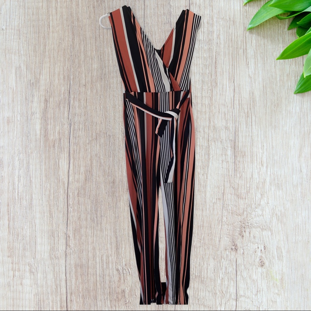 Low cut striped jumpsuit